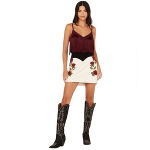 Idyllwind White and Black Western Mini Skirt with Red Rose Embroidery (Size XL)